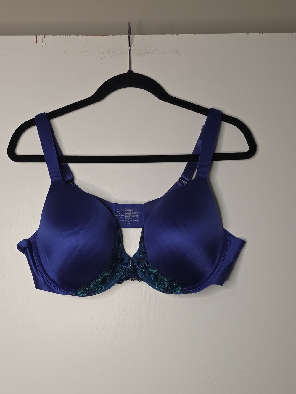 Soma Royal Blue Underwire Bra with Teal Embroidered Trim